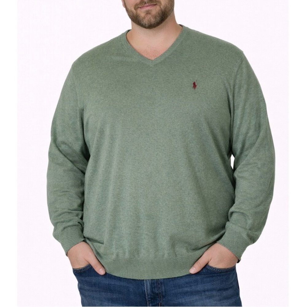 Polo By Ralph Lauren Sweater Mens Green Pima Cotton V-neck pull over SZ XXL